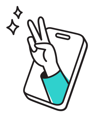 Hand showing victory sign from smartphone PNG, SVG